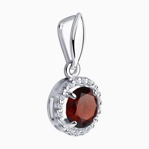 Подвеска из серебра с гранатом и фианитами