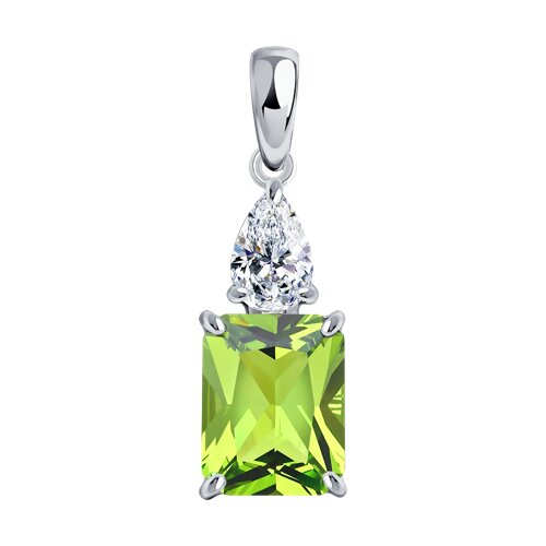 Подвеска из серебра с зелёным ситаллом и фианитом