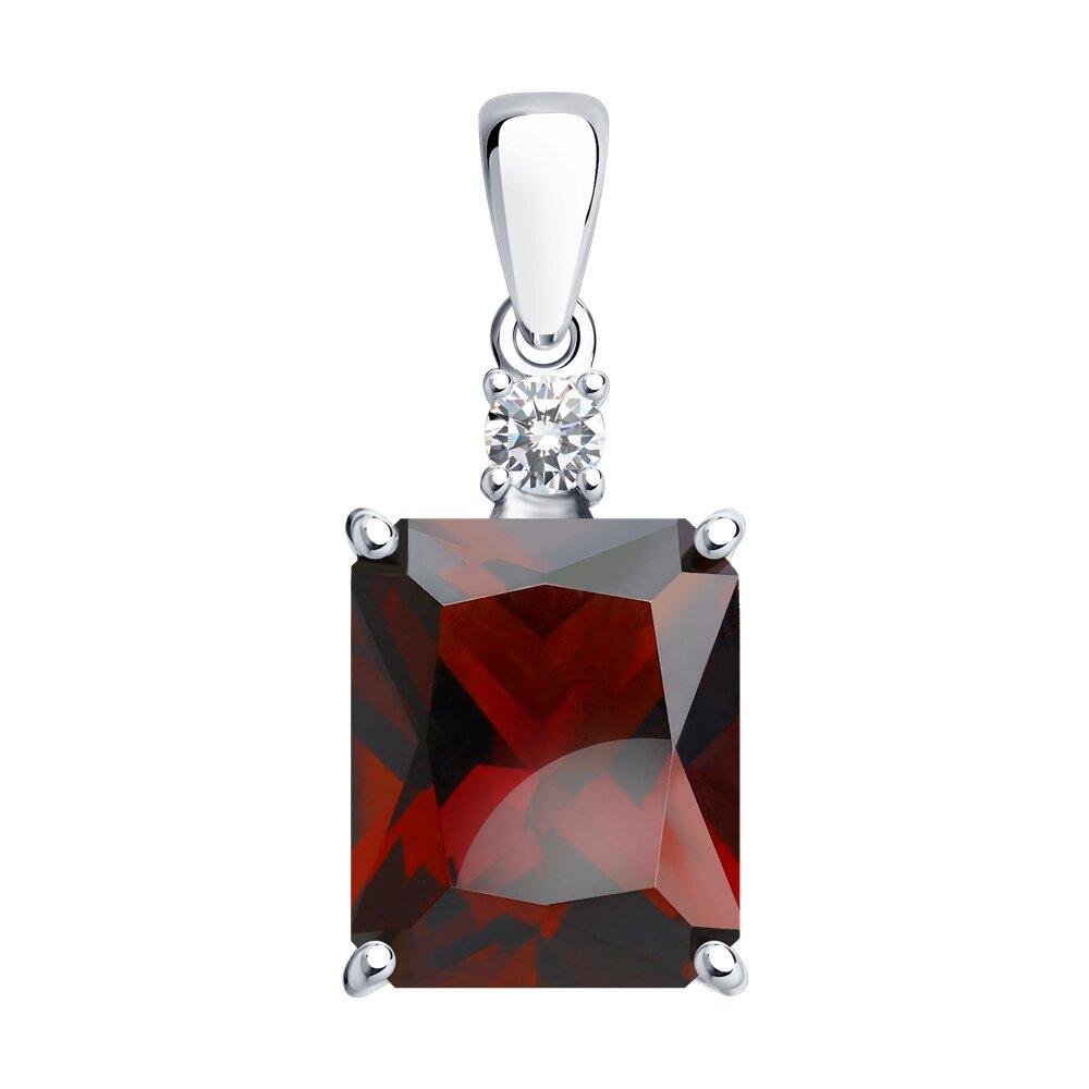Подвеска из серебра с красным ситаллом и фианитом из серебро
