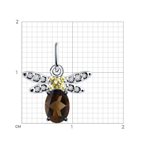 Подвеска из серебра с раухтопазом и фианитами из родированное серебро — вид 2