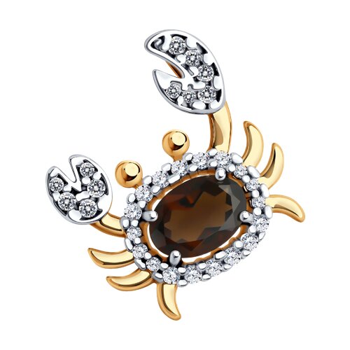 Подвеска из золочёного серебра с раухтопазом и фианитами из серебро