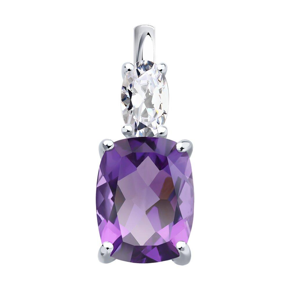 Подвеска из серебра с аметистом и фианитом - видео на модели
