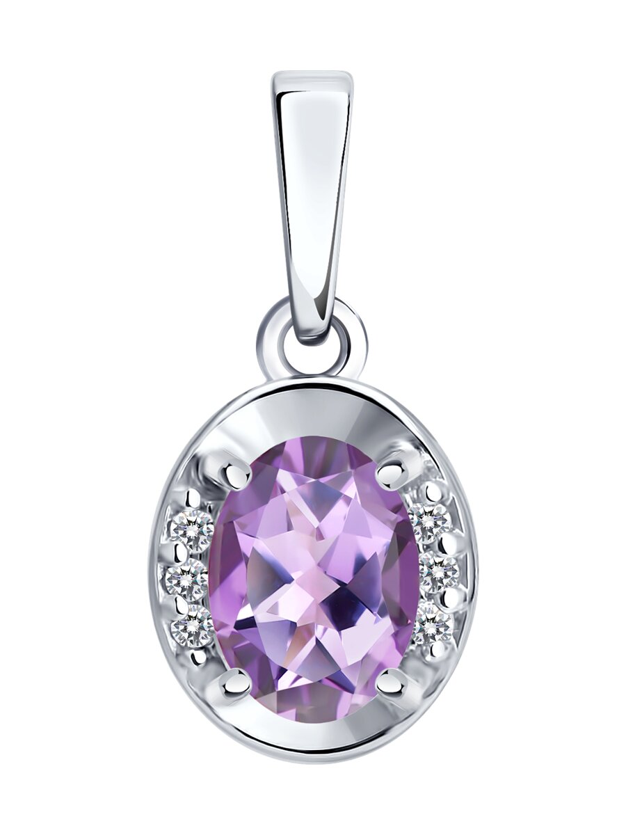 Подвеска из серебра с аметистом и фианитами - видео на модели