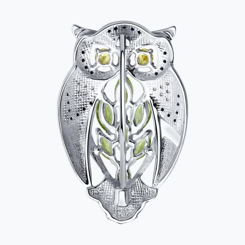 Брошь из золочёного серебра с хризолитами и фианитами из родированное серебро — вид 4