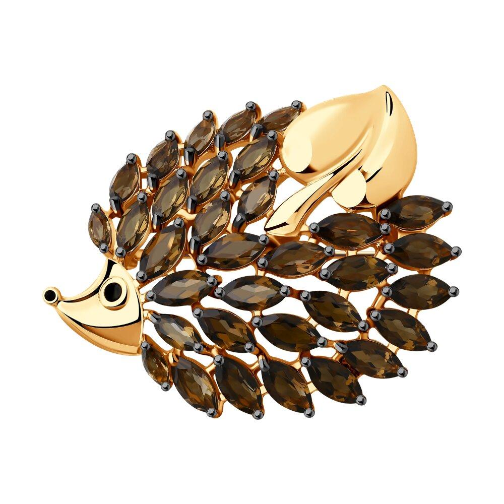 Брошь из серебра с эмалью с раухтопазами из серебро