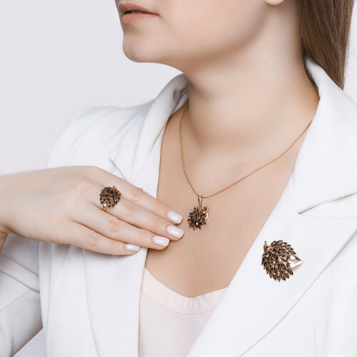 Брошь из серебра с эмалью с раухтопазами из серебро — вид 3