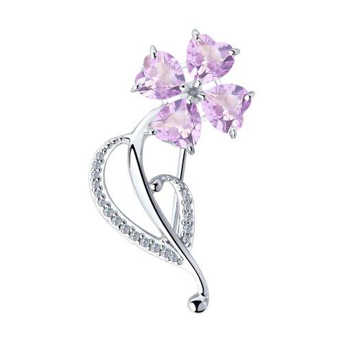 Брошь из серебра с аметистами и фианитами - фото 1