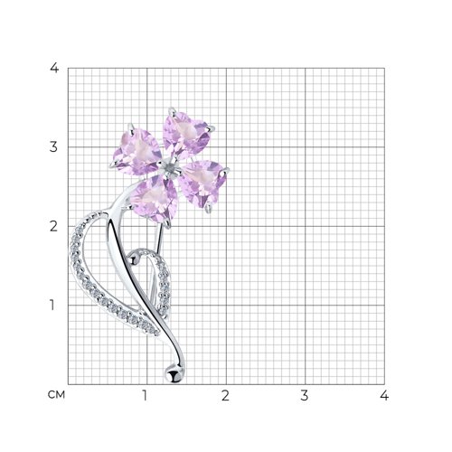 Брошь из серебра с аметистами и фианитами из серебро — вид 4