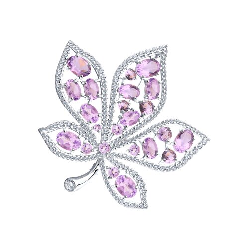 Брошь из серебра с аметистами и фианитами - видео