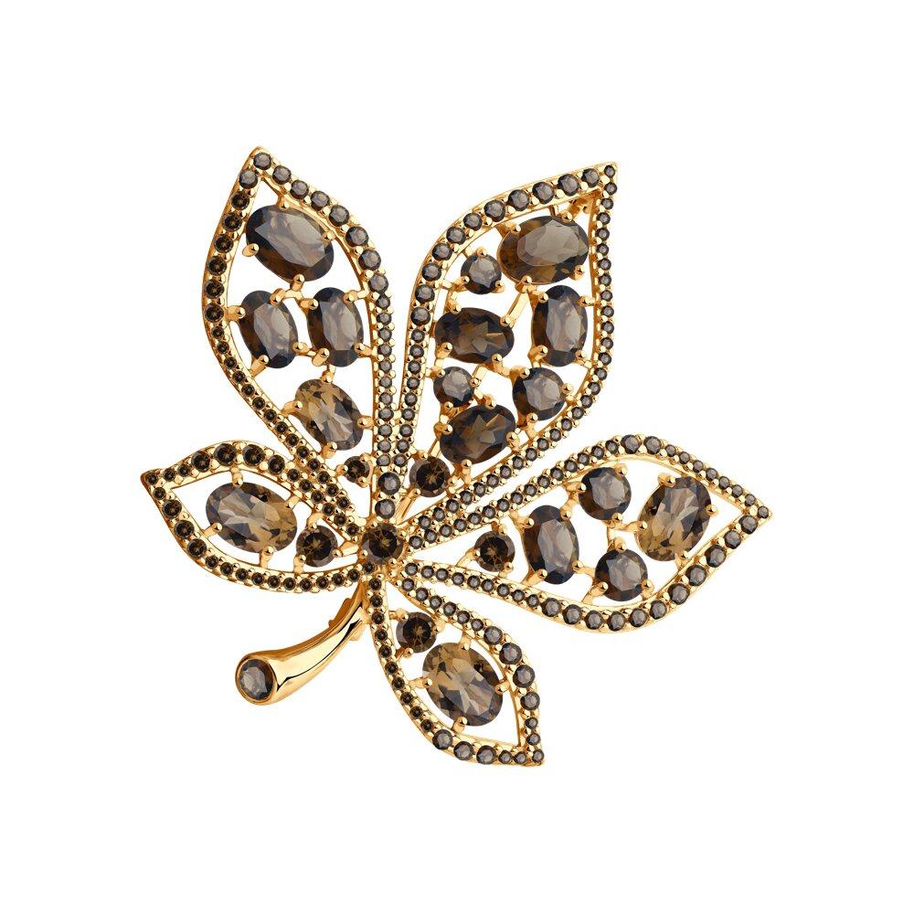 Брошь из золочёного серебра с раухтопазами и фианитами из серебро