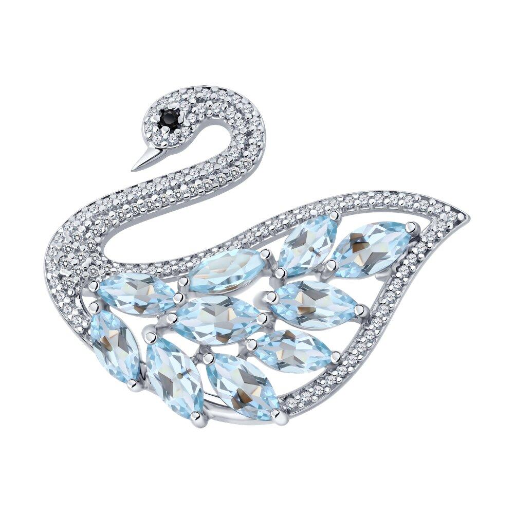 Брошь из серебра с топазами и фианитами - видео на модели