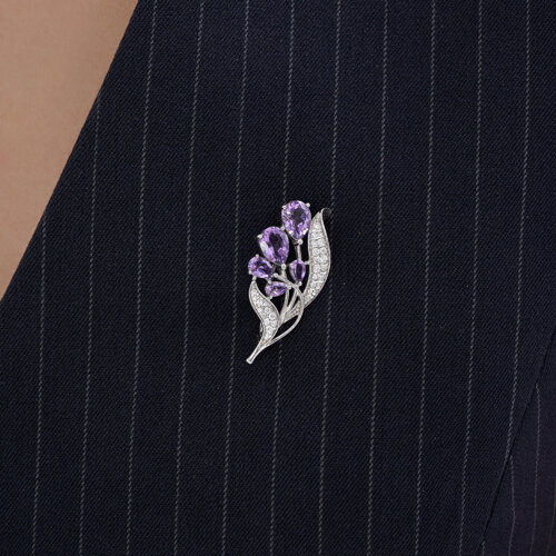 Брошь из серебра с аметистами и фианитами из серебро — вид 3