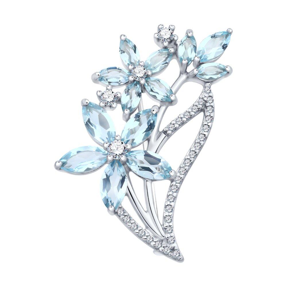 Брошь из серебра с топазами и фианитами - видео на модели