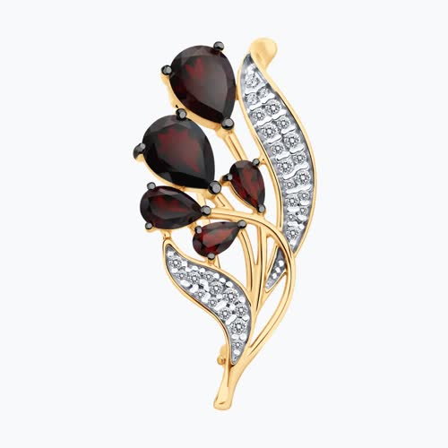 Брошь из золочёного серебра с гранатами и фианитами - видео