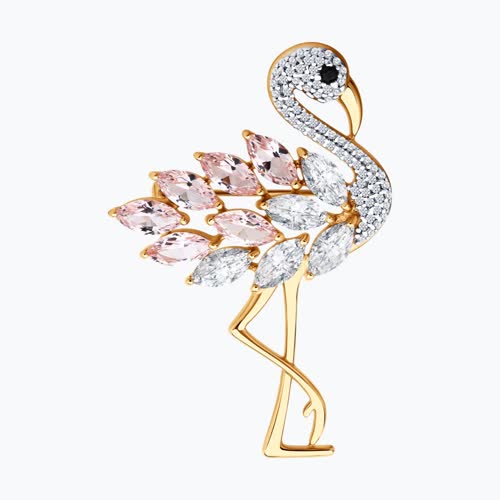 Брошь из золочёного серебра с ситаллами и фианитами - видео на модели