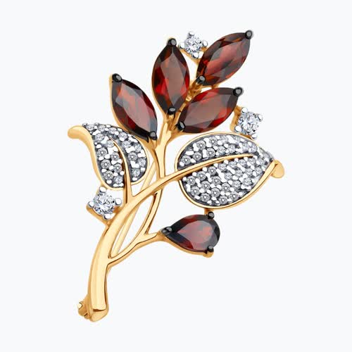 Брошь из золочёного серебра с гранатами и фианитами - видео