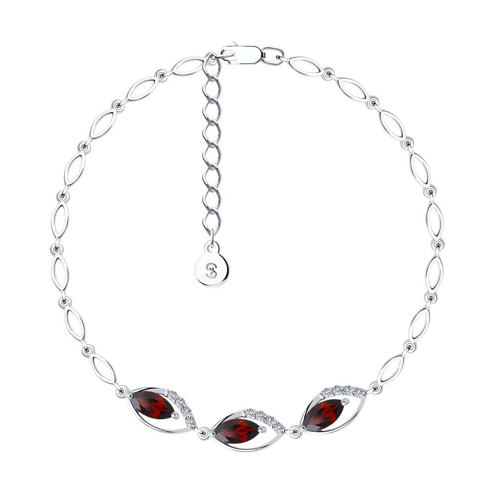 Браслет из серебра с гранатами и фианитами - видео на модели