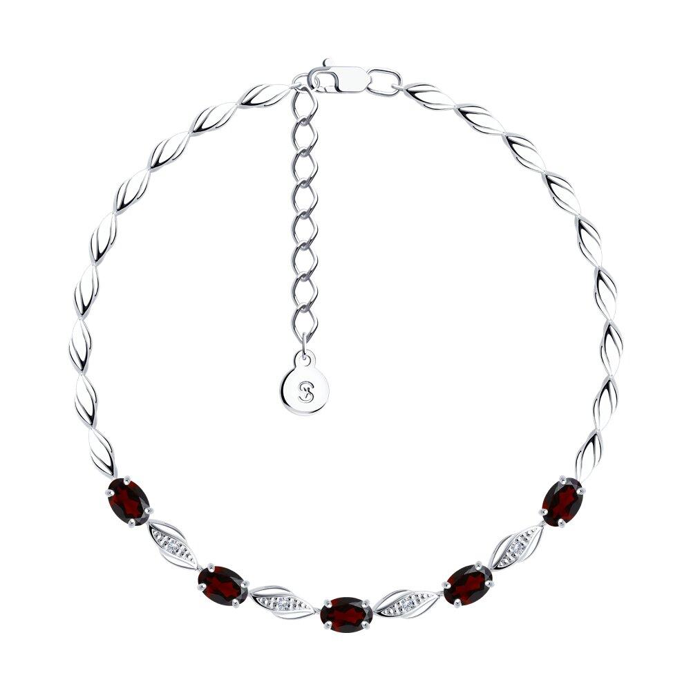 Браслет из серебра с гранатами и фианитами - видео на модели
