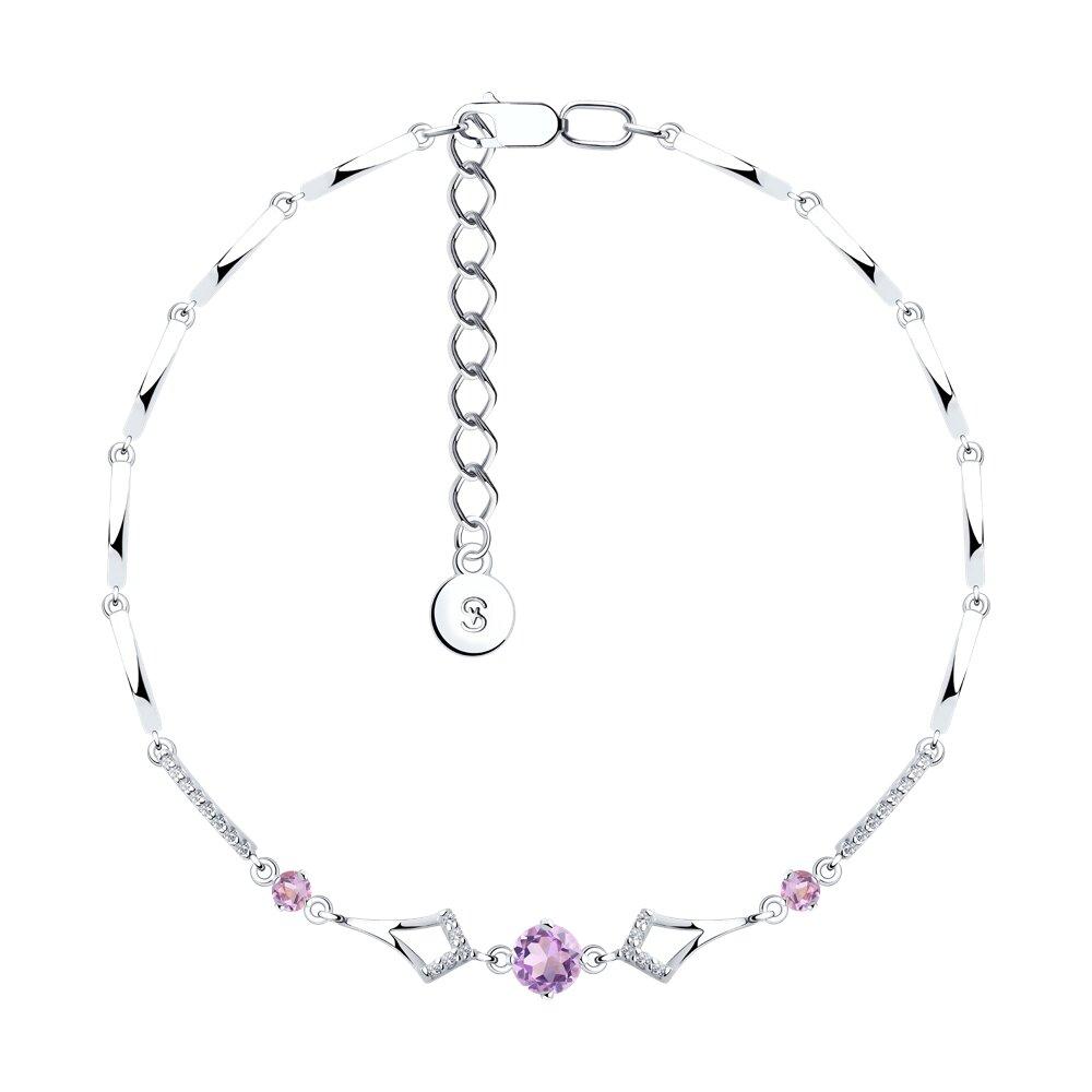 Браслет из серебра с аметистами и фианитами - видео на модели