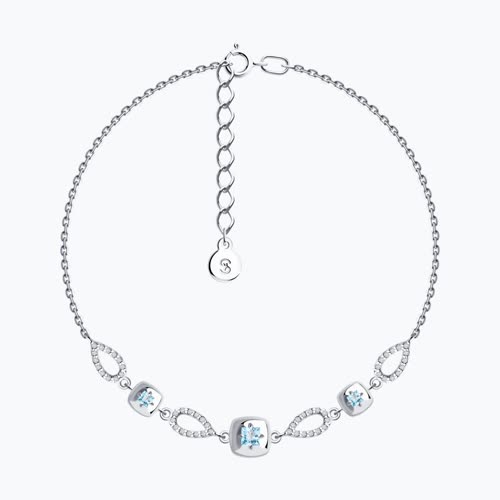 Браслет из серебра с голубыми топазами и фианитами - видео на модели