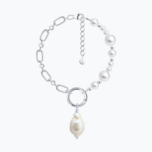 Браслет из серебра с жемчугом и синтетическим жемчугом - видео на модели