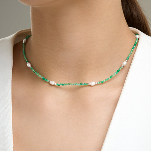 Колье из серебра с жемчугом и агатами из родированное серебро — вид 2