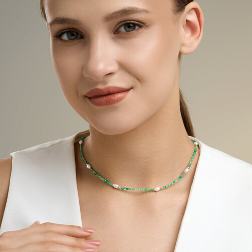 Колье из серебра с жемчугом и агатами из родированное серебро — вид 3