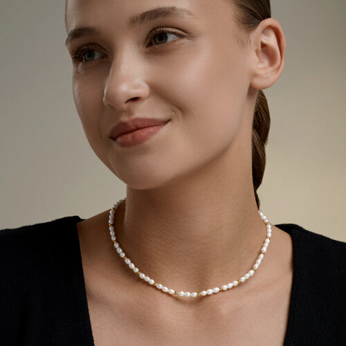 Колье из золочёного серебра с жемчугом из серебро — вид 4