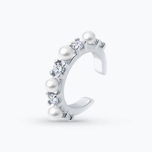 Серьга из серебра с жемчугом и фианитами - видео на модели