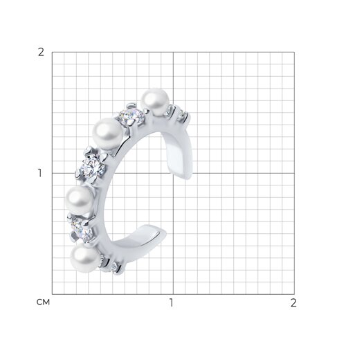 Серьга из серебра с жемчугом и фианитами из серебро — вид 5
