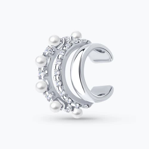 Серьга из серебра с жемчугом и фианитами - видео на модели