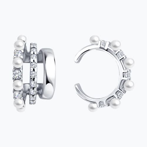 Серьга из серебра с жемчугом и фианитами из серебро — вид 2