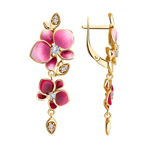 Серьги из золочёного серебра с фианитами и эмалью