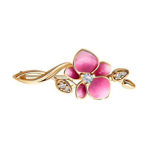 Брошь из золочёного серебра с фианитами и эмалью - видео на модели