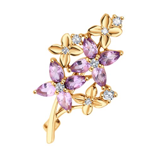Брошь из золочёного серебра с аметистами и фианитами - видео на модели