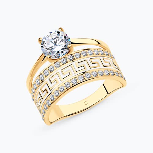 Кольцо из золочёного серебра с эмалью с фианитами - видео на модели