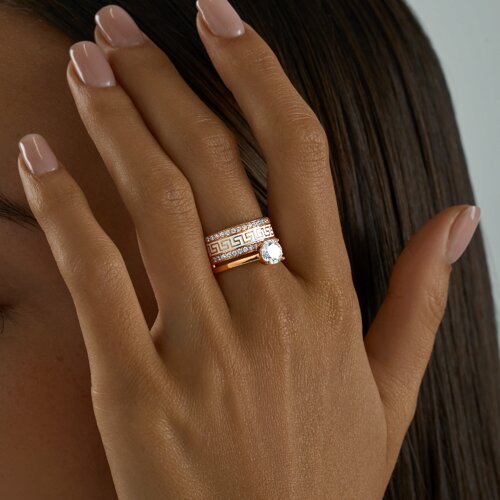 Кольцо из золочёного серебра с эмалью с фианитами из серебро — вид 3