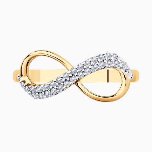 Кольцо бесконечность из золочёного серебра с фианитами из серебро — вид 3