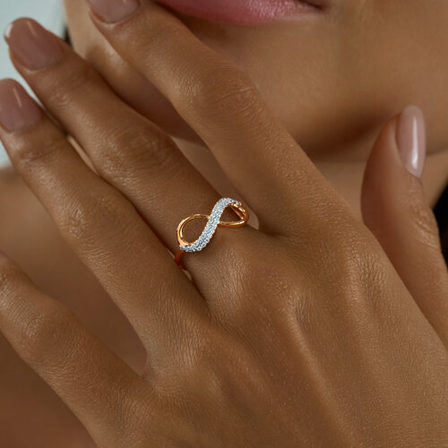 Кольцо бесконечность из золочёного серебра с фианитами из серебро — вид 6