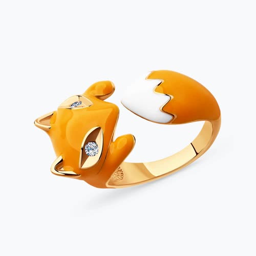 Кольцо из золочёного серебра с эмалью и фианитами - видео на модели