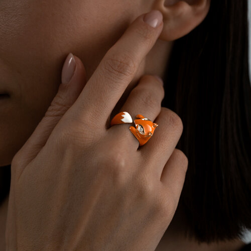 Кольцо из золочёного серебра с эмалью и фианитами из серебро — вид 3