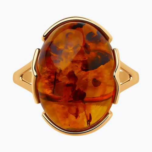 Кольцо из золочёного серебра с коричневым янтарём из серебро — вид 2