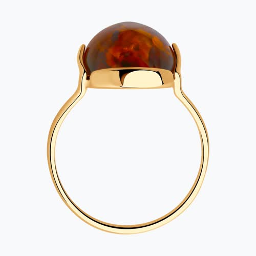 Кольцо из золочёного серебра с коричневым янтарём из серебро — вид 3