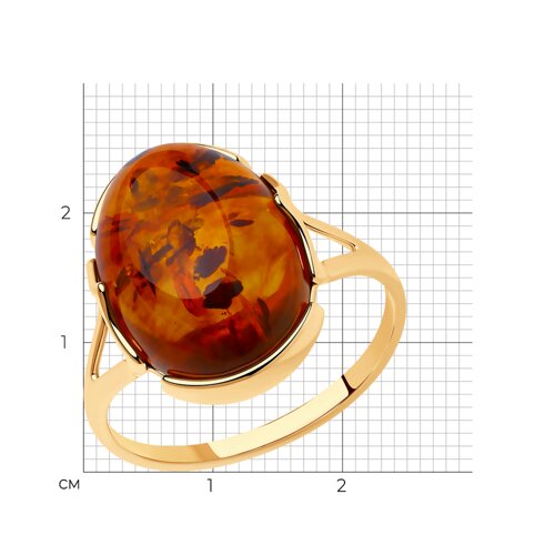 Кольцо из золочёного серебра с коричневым янтарём из серебро — вид 6