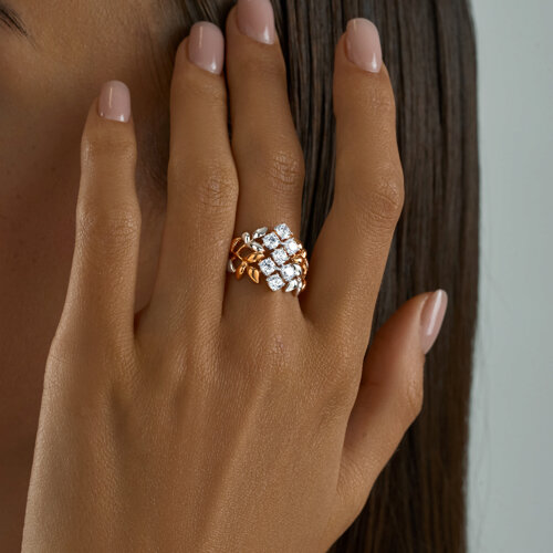 Позолоченное кольцо из серебра с фианитами из серебро — вид 2