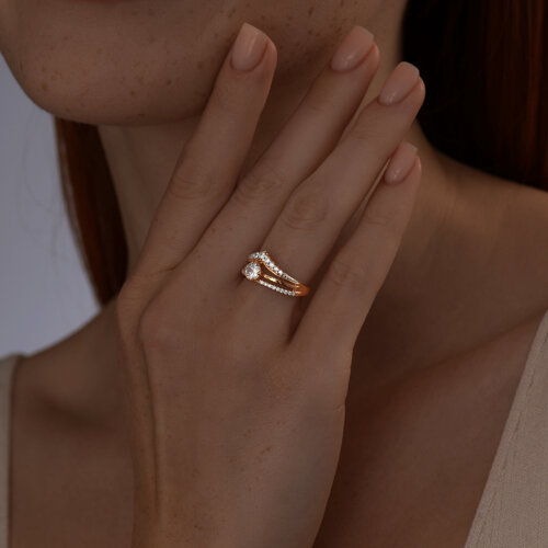 Кольцо из золочёного серебра с фианитами из серебро — вид 2