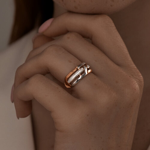 Кольцо из золочёного серебра с фианитами из серебро — вид 3