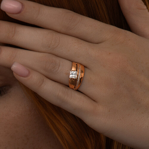 Кольцо из золочёного серебра с фианитами из серебро — вид 2