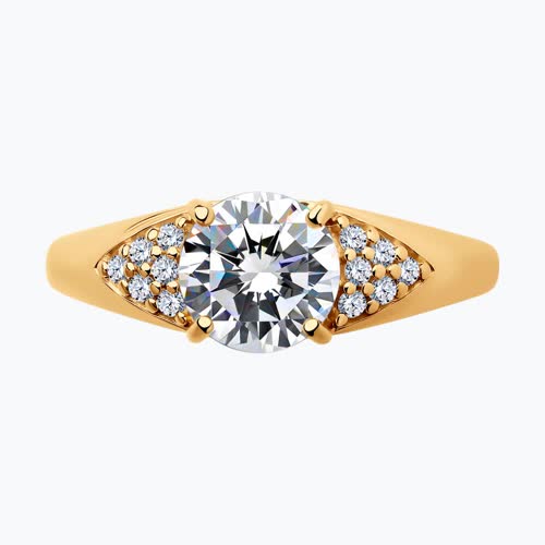 Кольцо из золочёного серебра с фианитами из серебро — вид 2