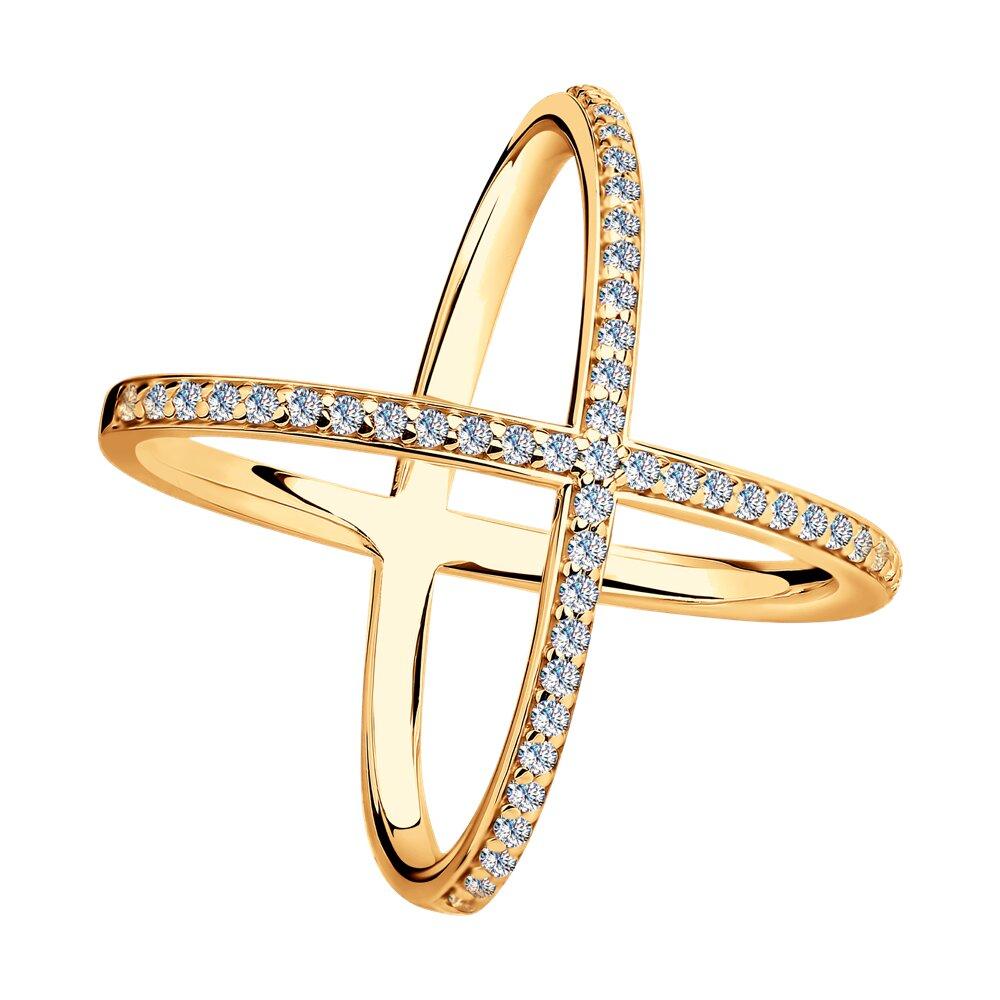 Кольцо из золочёного серебра с фианитами из золочение розовое